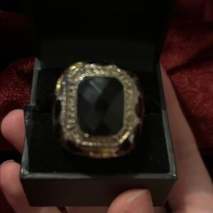 Black Statement Ring for Men - Gold Tone